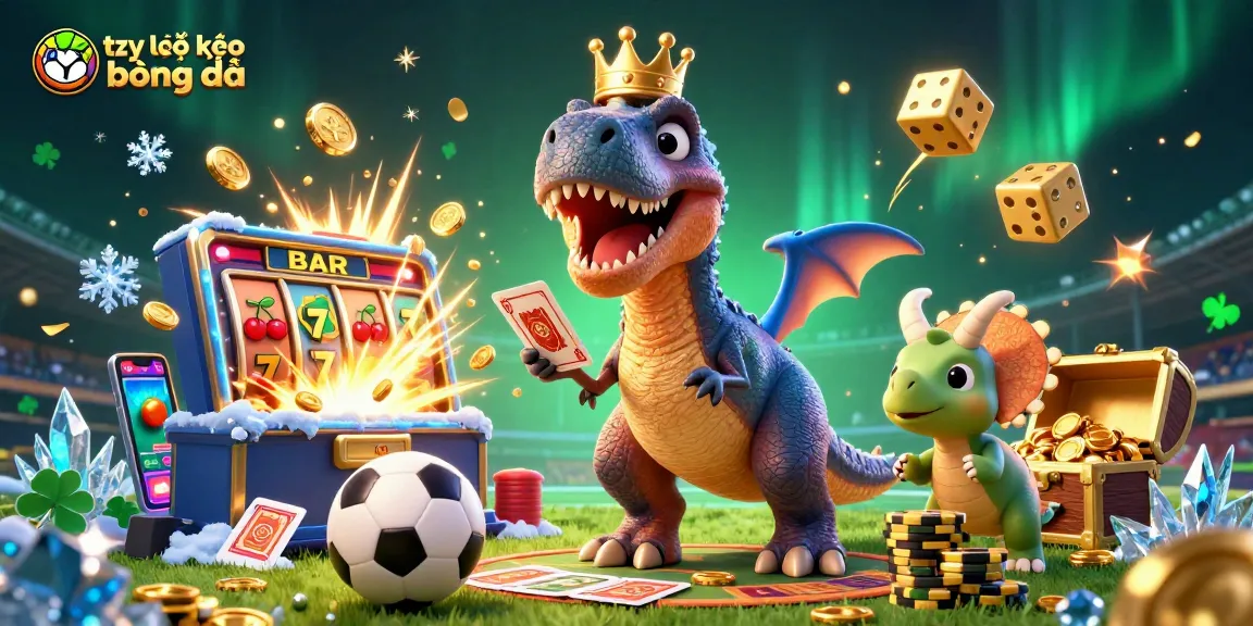 Engage in tỷ lệ kèo bóng đá with energetic dinosaurs at a vibrant casino.