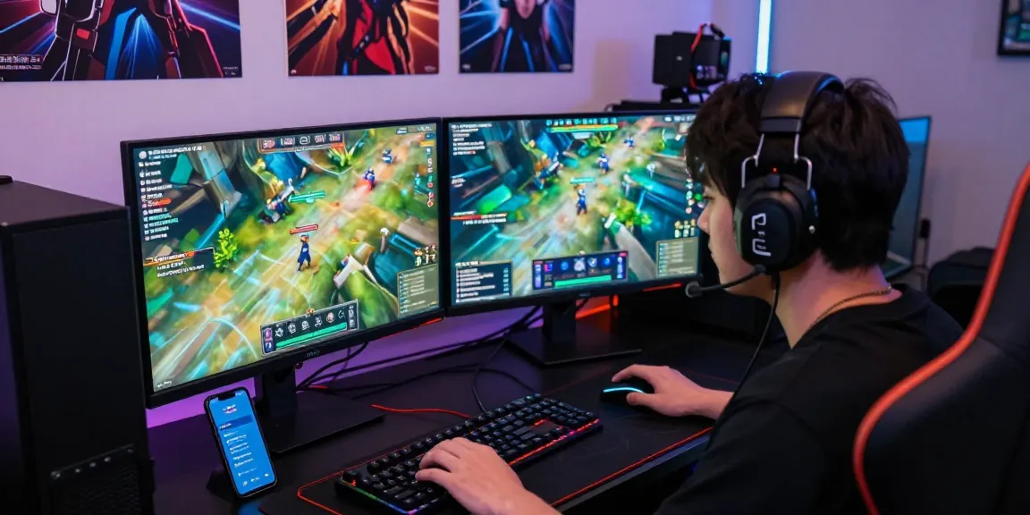 rokok88 login gaming setup with vibrant screens and engaging atmosphere