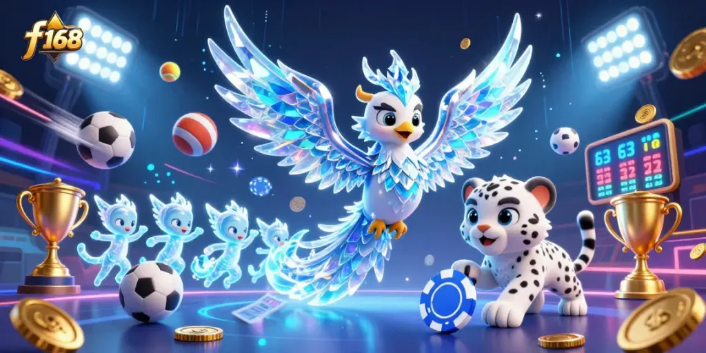 Engage in thrilling gameplay with f 168, showcasing a vibrant 3D casino scene.