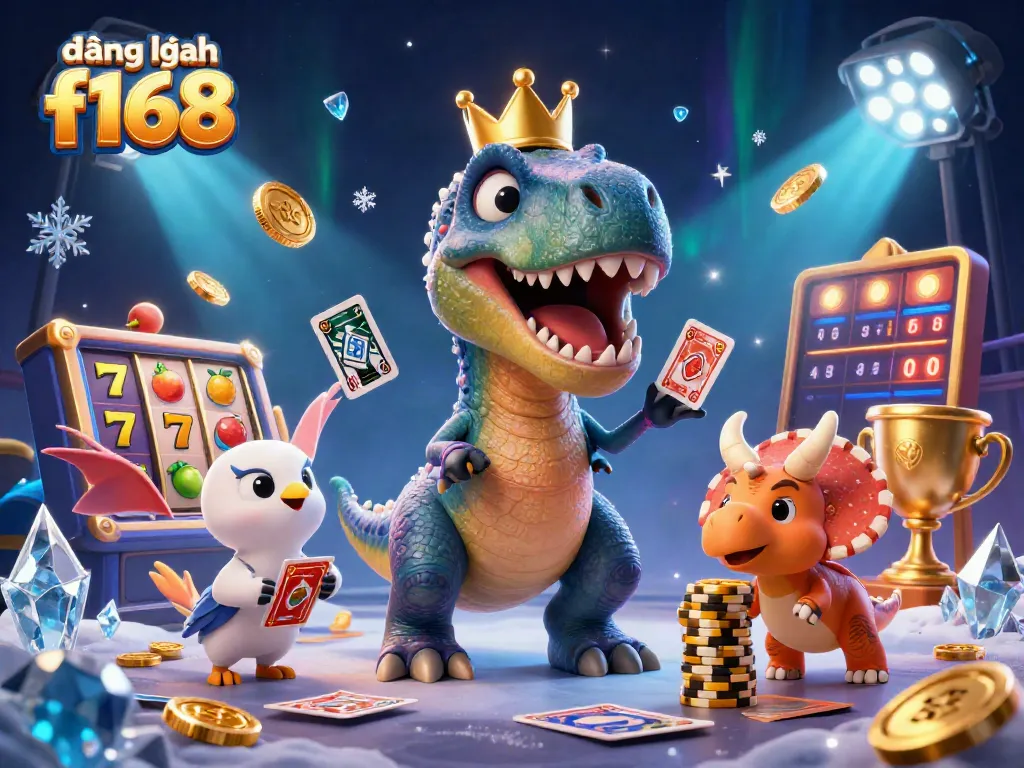 Engage in exciting gameplay with đăng nhập f168 featuring a T-Rex and friends in a vibrant casino scene.
