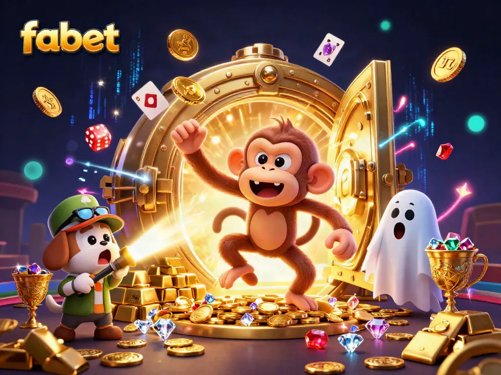 Catch the excitement of fabet's casino as gold coins and treasures overflow in a vibrant 3D scene.